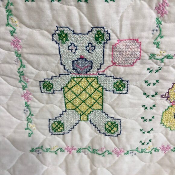 Vintage Cross Stitch Now I Lay Me Down To Sleep Wall Hanging Quilted Blanket - Picture 10 of 12